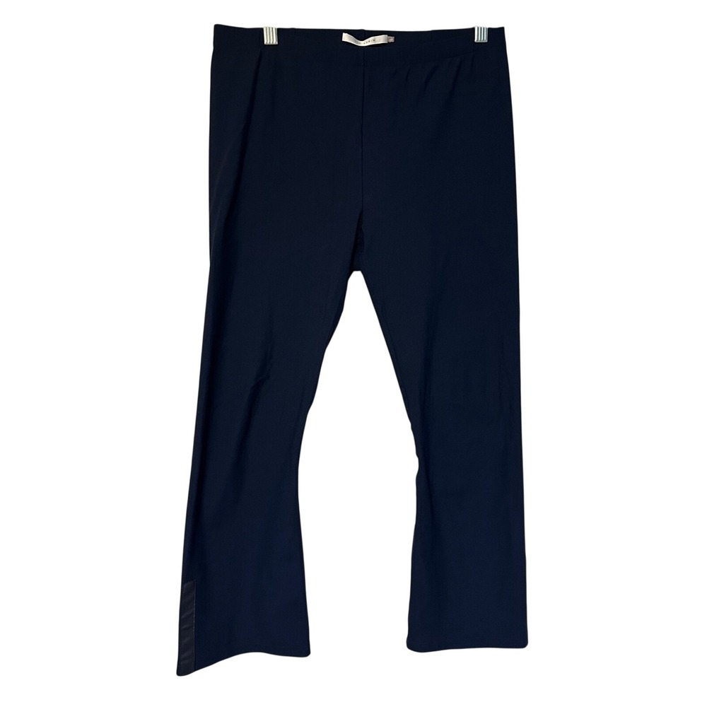 ELAINEKIM Navy Blue Flared‎ Leggings Pants With Faux Leather Trim Size 7